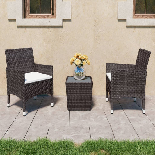 Berkfield 3 Piece Garden Bistro Set Poly Rattan and Tempered Glass Brown