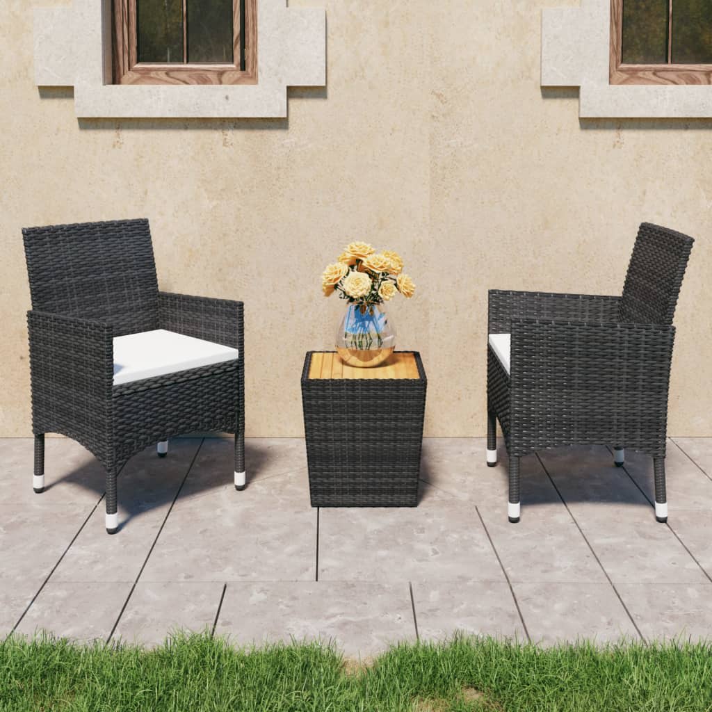 Berkfield 3 Piece Garden Bistro Set Poly Rattan and Solid Wood Black