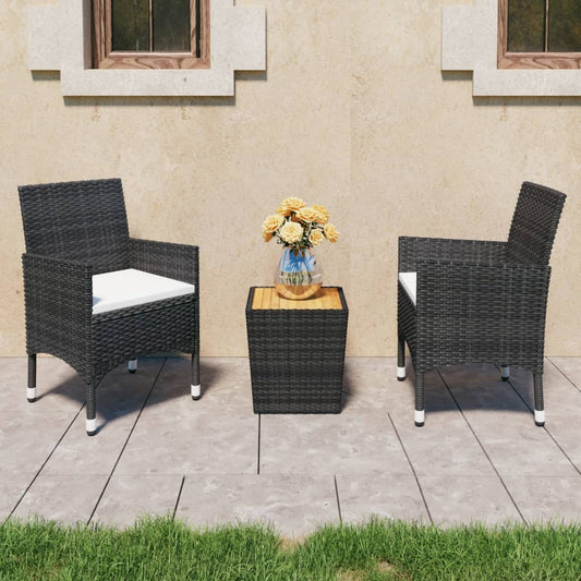 Berkfield 3 Piece Garden Bistro Set Poly Rattan and Solid Wood Black