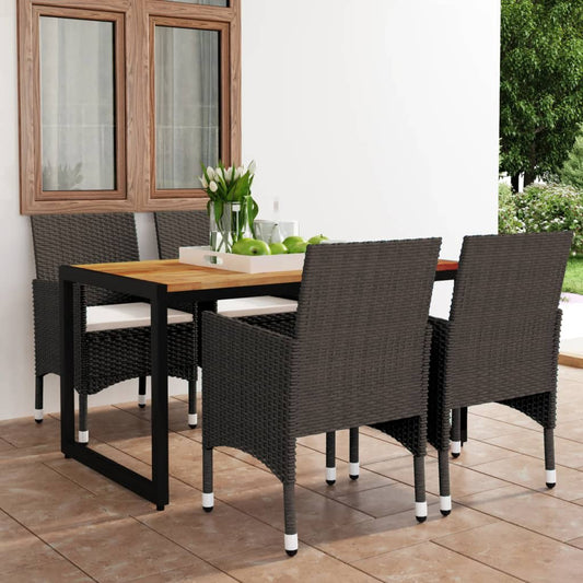 Berkfield 5 Piece Garden Dining Set Poly Rattan and Solid Wood Brown