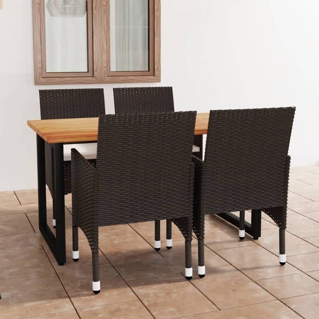 Berkfield 5 Piece Garden Dining Set Poly Rattan and Solid Wood Brown