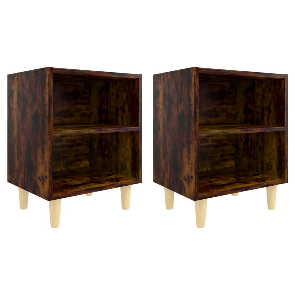 Berkfield Bed Cabinets with Solid Wood Legs 2 pcs Smoked Oak 40x30x50 cm
