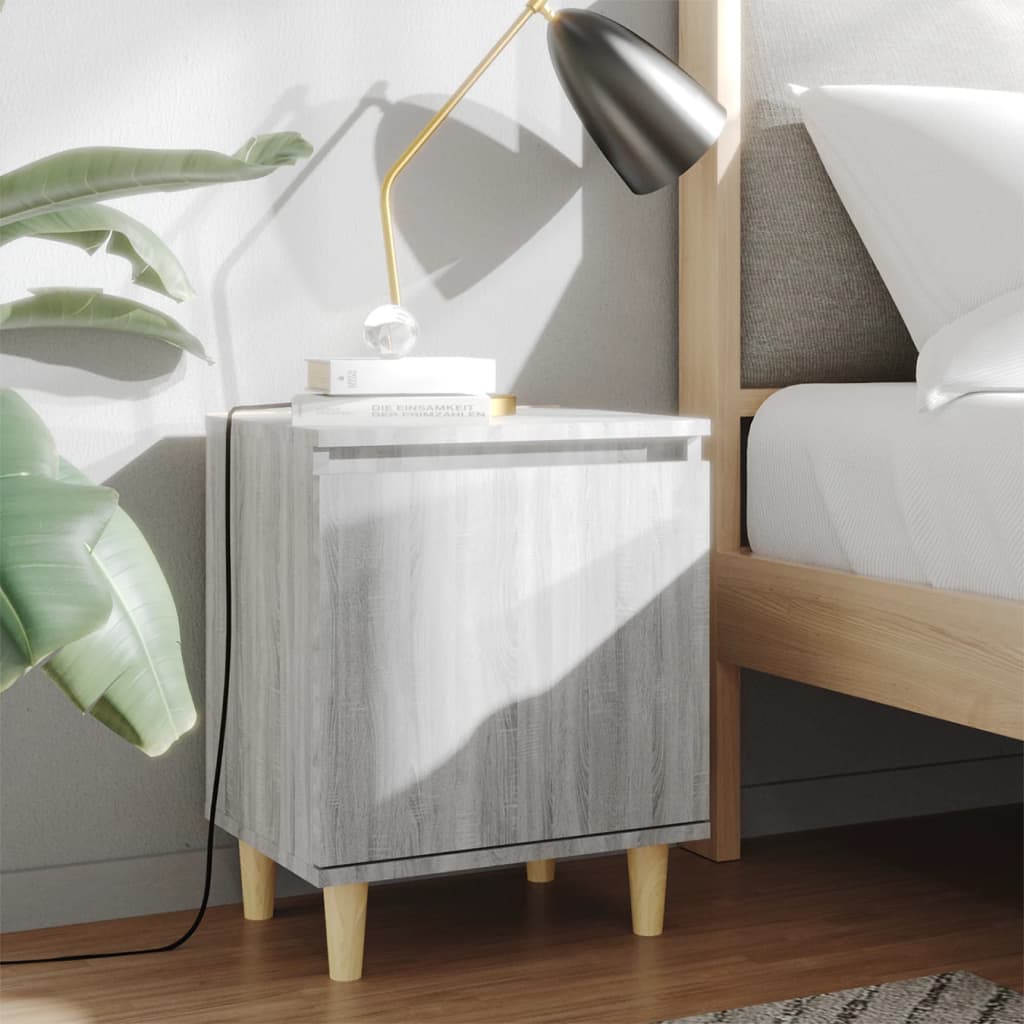 Berkfield Bed Cabinet with Solid Wood Legs Grey Sonoma 40x30x50 cm