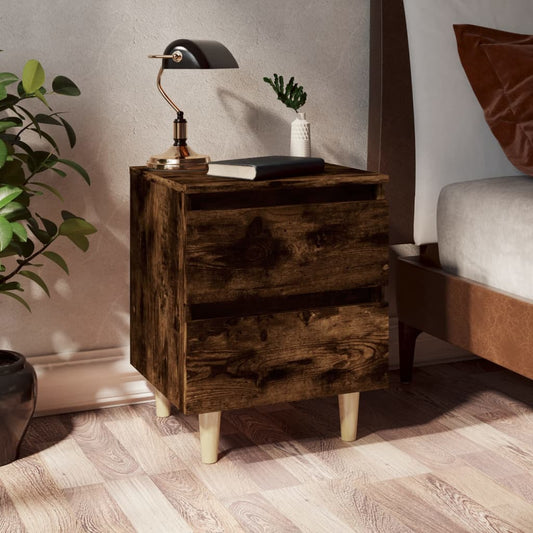 Berkfield Bed Cabinets with Solid Wood Legs 2 pcs Smoked Oak 40x35x50 cm