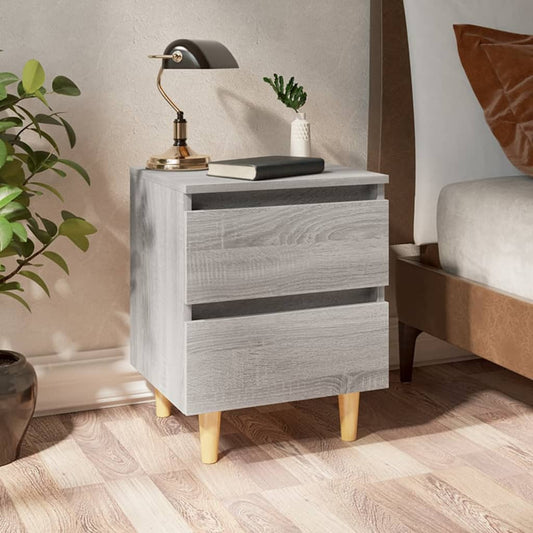 Berkfield Bed Cabinets with Solid Wood Legs 2 pcs Grey Sonoma 40x35x50 cm