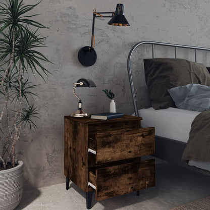 Berkfield Bed Cabinets with Metal Legs 2 pcs Smoked Oak 40x35x50 cm