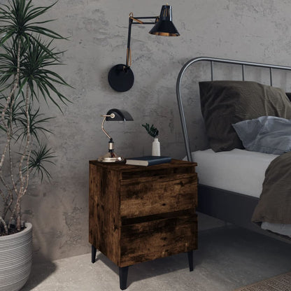 Berkfield Bed Cabinets with Metal Legs 2 pcs Smoked Oak 40x35x50 cm