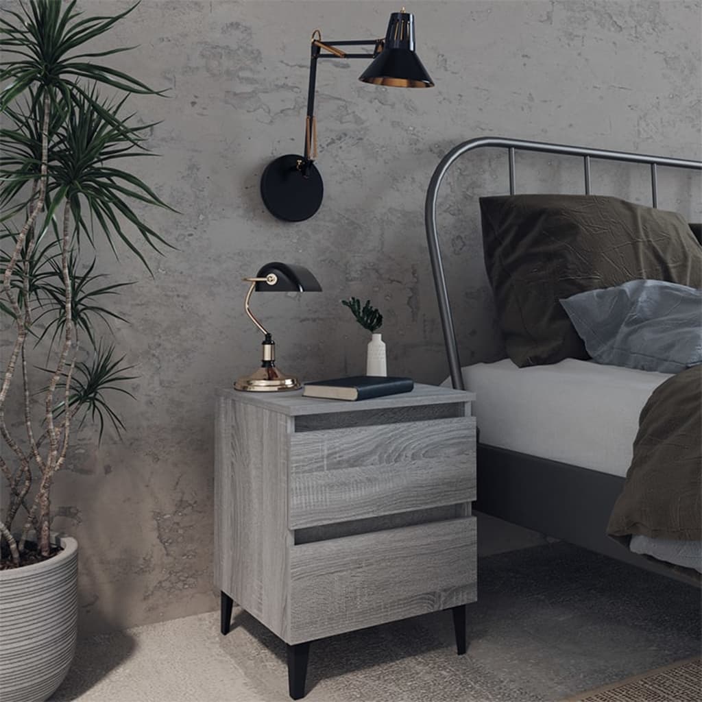 Berkfield Bed Cabinet with Metal Legs Grey Sonoma 40x35x50 cm