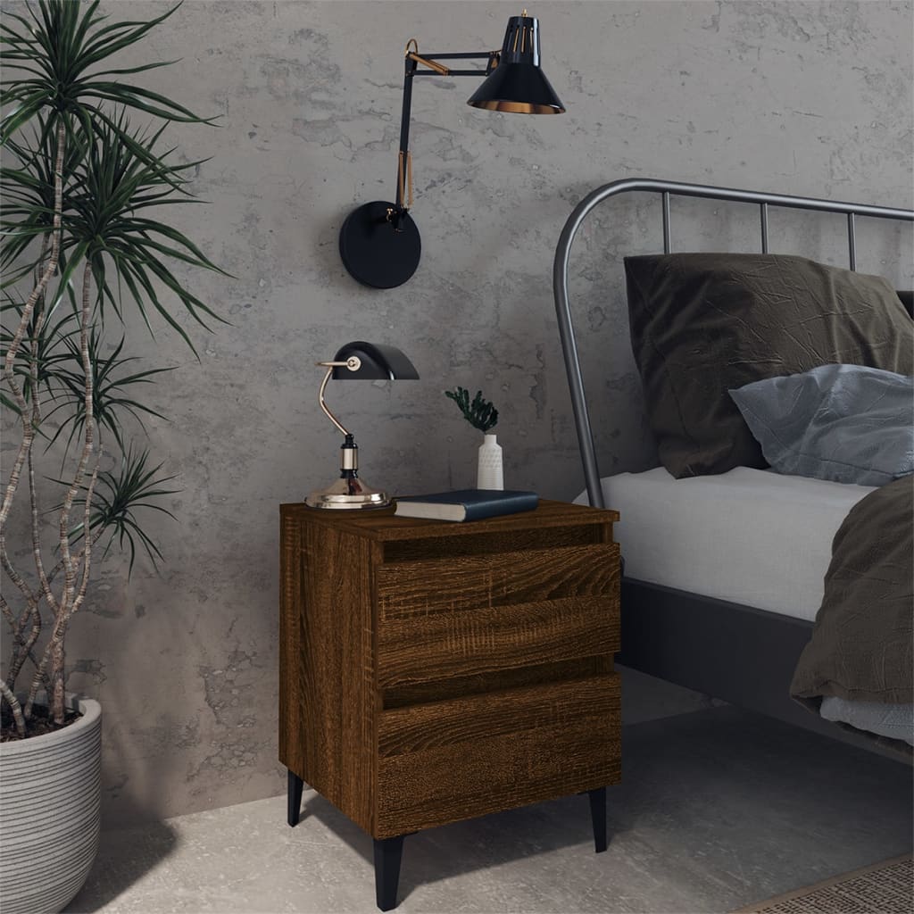 Berkfield Bed Cabinets with Metal Legs 2 pcs Brown Oak 40x35x50 cm