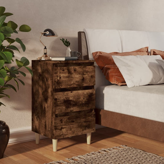 Berkfield Bed Cabinets with Solid Wood Legs 2 pcs Smoked Oak 40x35x69 cm