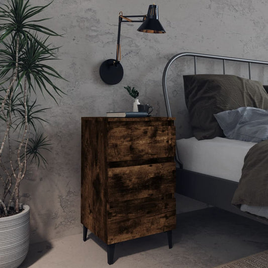 Berkfield Bed Cabinet with Metal Legs Smoked Oak 40x35x69 cm