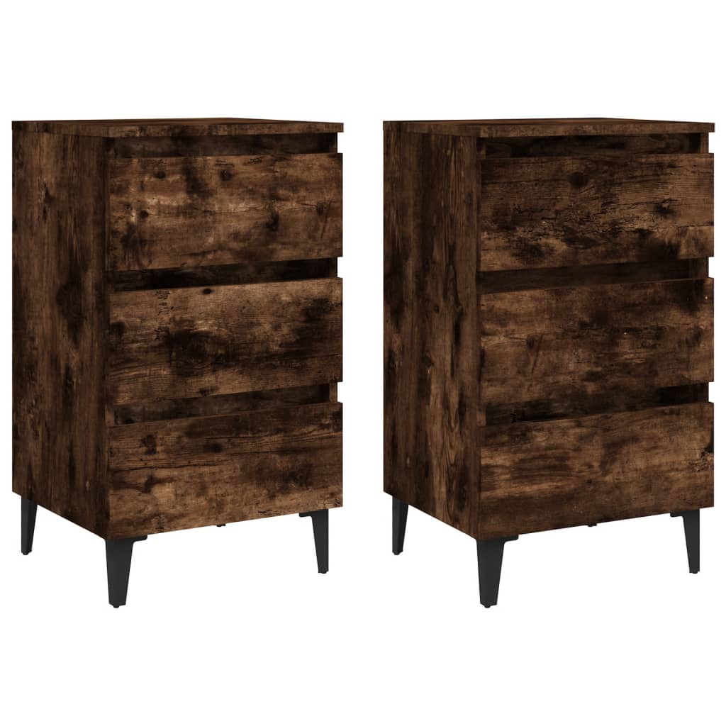 Berkfield Bed Cabinets with Metal Legs 2 pcs Smoked Oak 40x35x69 cm