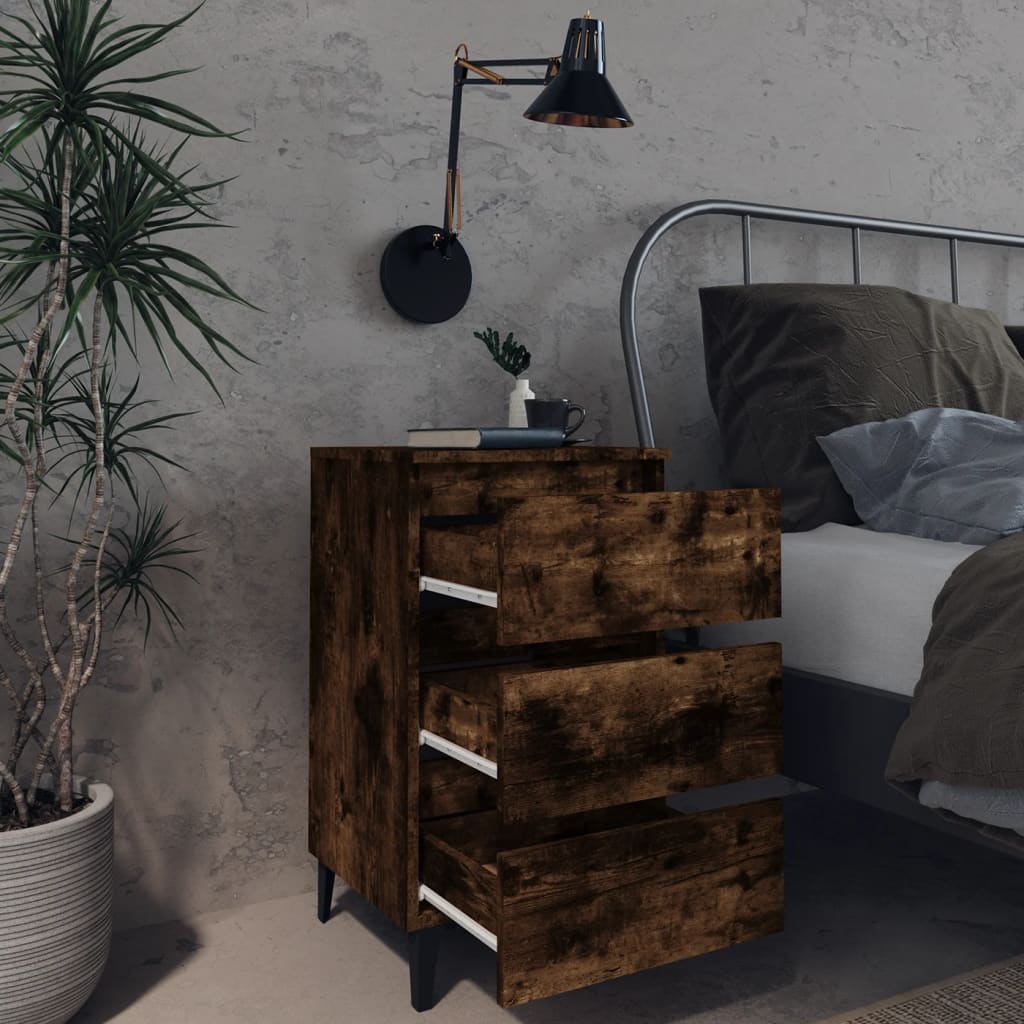 Berkfield Bed Cabinets with Metal Legs 2 pcs Smoked Oak 40x35x69 cm