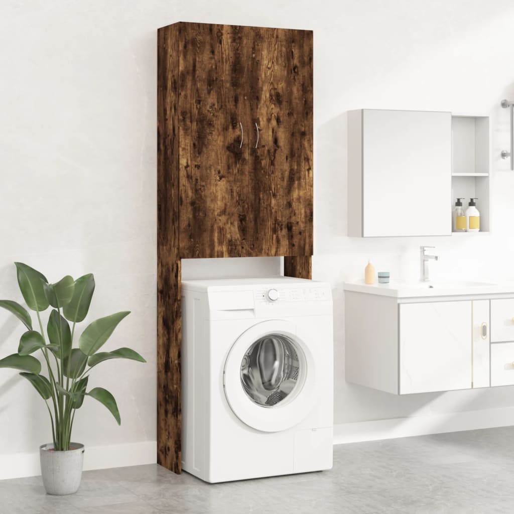 Berkfield Washing Machine Cabinet Smoked Oak 64x25.5x190 cm