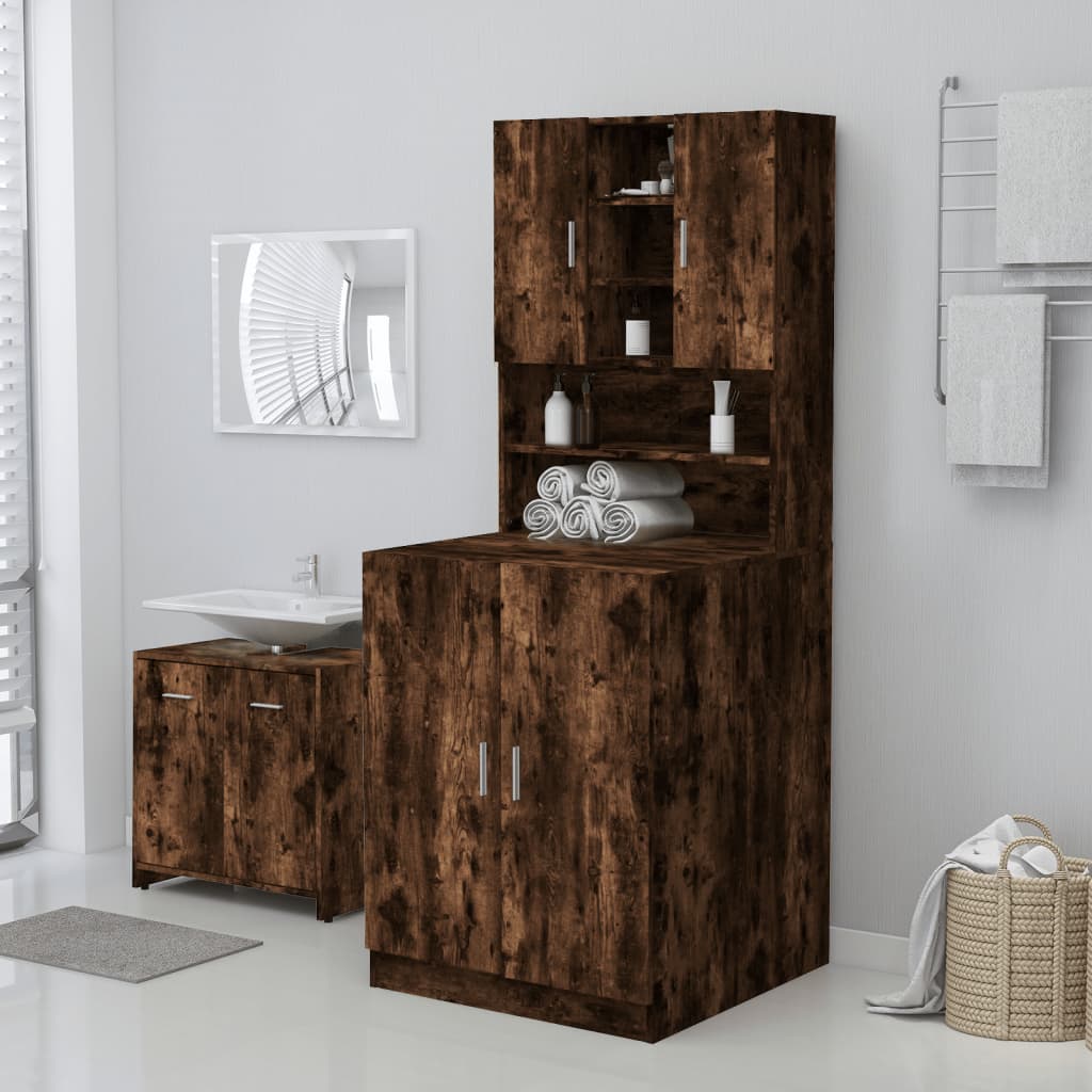 Berkfield Washing Machine Cabinet Smoked Oak 71x71.5x91.5cm