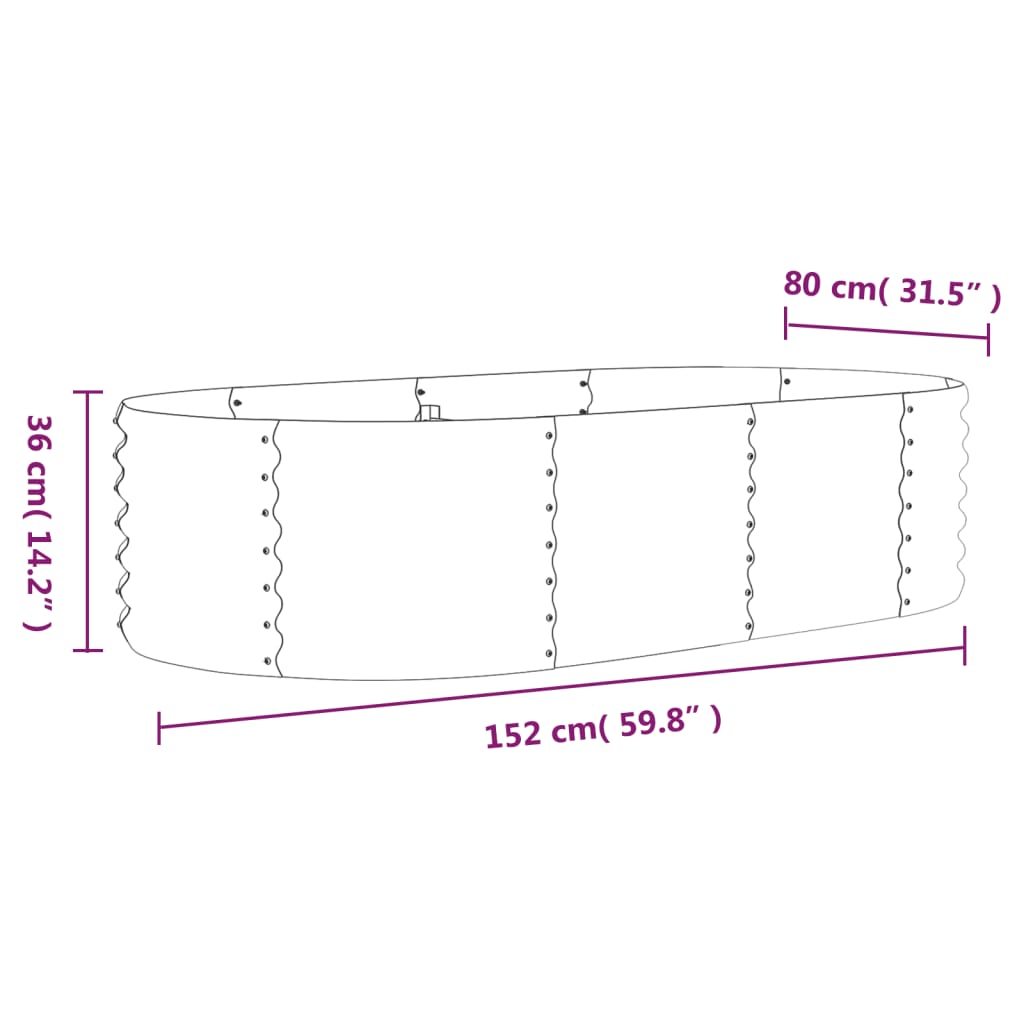 Berkfield Garden Raised Bed Powder-coated Steel 152x80x36 cm Grey