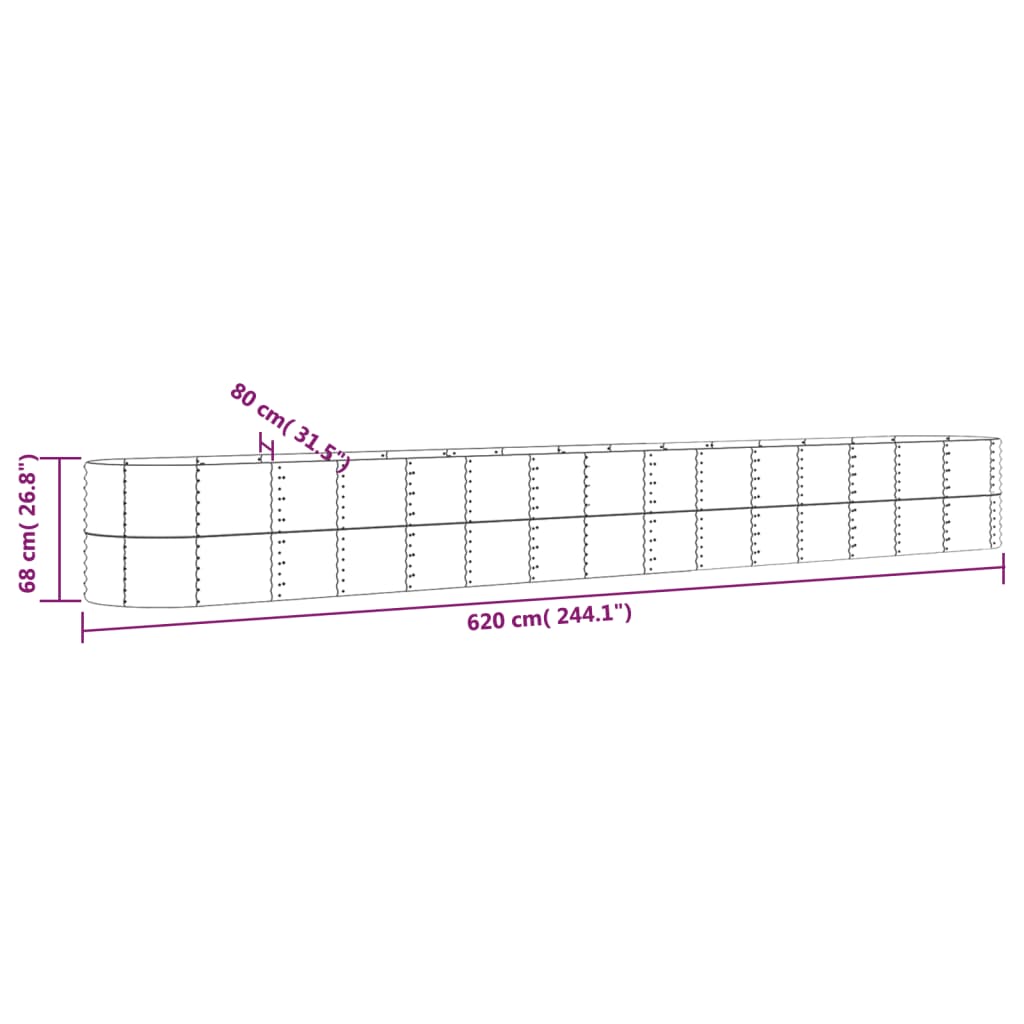 Berkfield Garden Raised Bed Powder-coated Steel 620x80x68 cm Silver