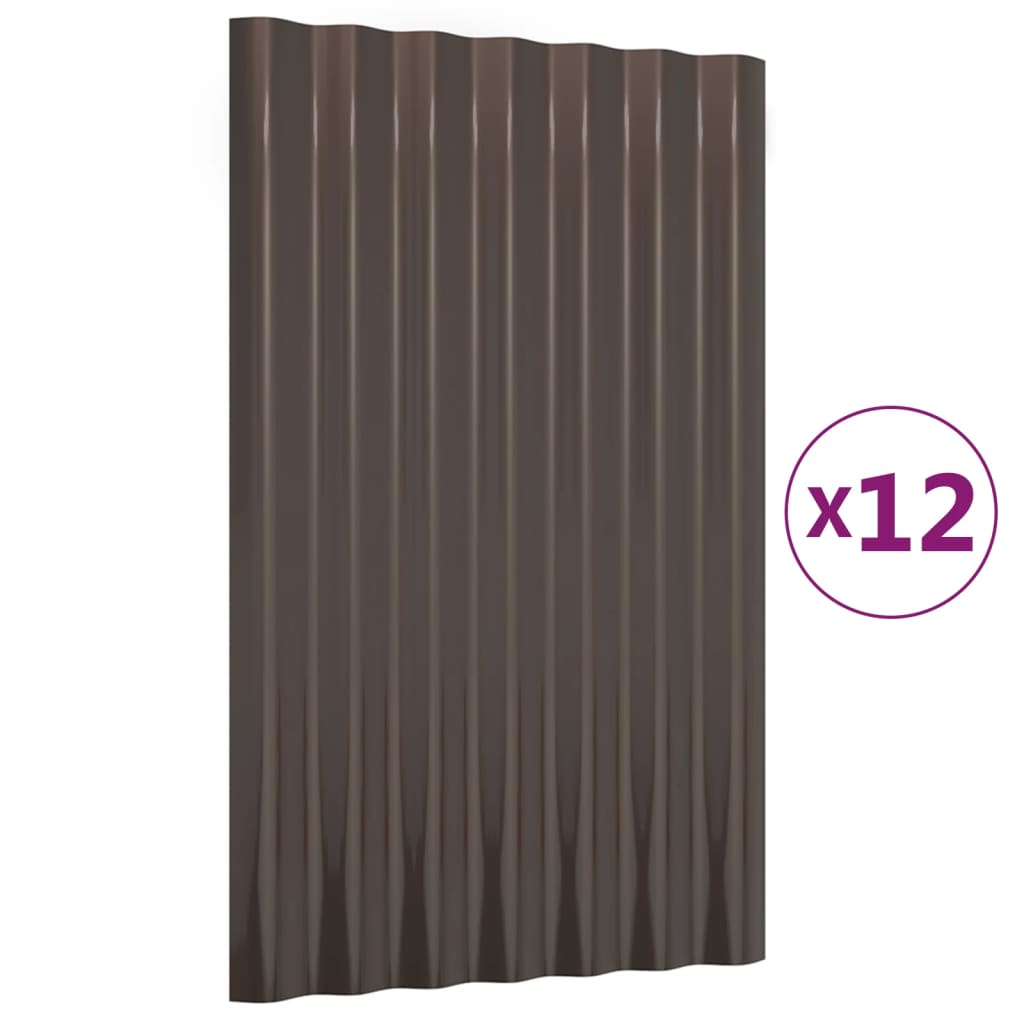 Berkfield Roof Panels 12 pcs Powder-coated Steel Brown 60x36 cm
