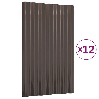 Berkfield Roof Panels 12 pcs Powder-coated Steel Brown 60x36 cm
