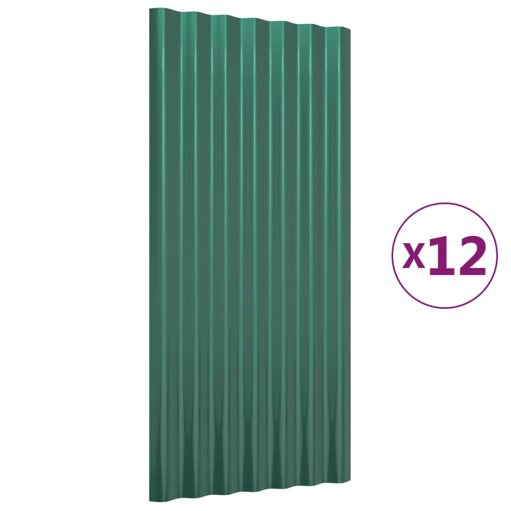 Berkfield Roof Panels 12 pcs Powder-coated Steel Green 80x36 cm