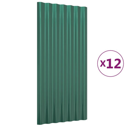 Berkfield Roof Panels 12 pcs Powder-coated Steel Green 80x36 cm