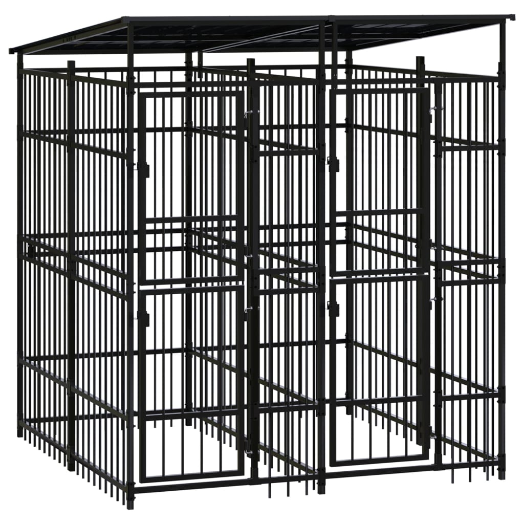 Berkfield Outdoor Dog Kennel with Roof Steel 3.69 m�__