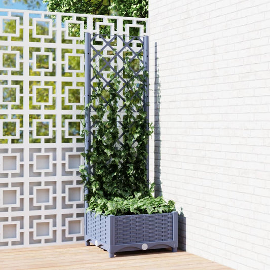 Berkfield Garden Planter with Trellis Dark Grey 40x40x121.5 cm PP