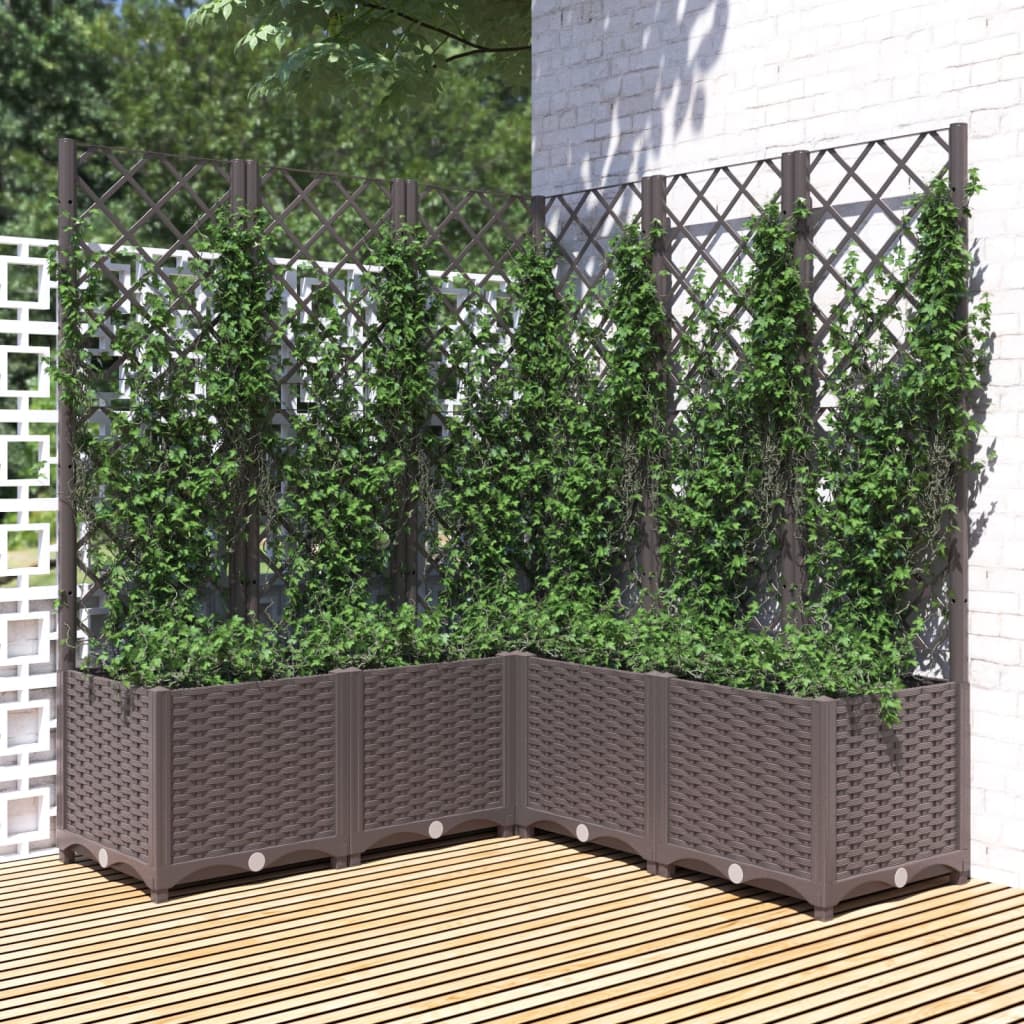 Berkfield Garden Planter with Trellis Brown 120x120x136 cm PP