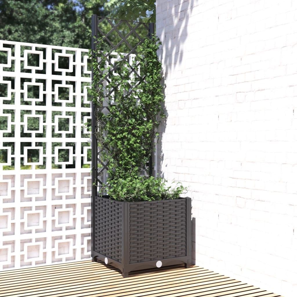 Berkfield Garden Planter with Trellis Black 40x40x136 cm PP