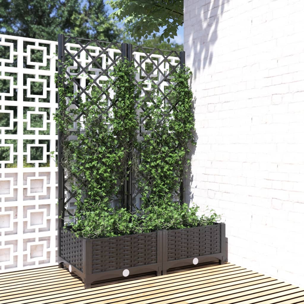 Berkfield Garden Planter with Trellis Black 80x40x121.5 cm PP
