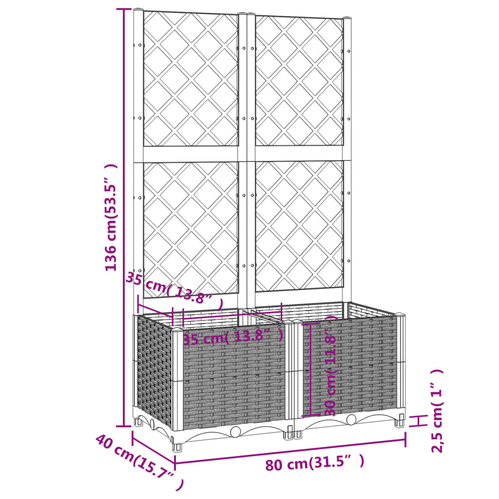 Berkfield Garden Planter with Trellis Black 80x40x136 cm PP