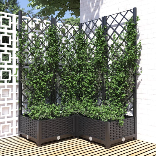 Berkfield Garden Planter with Trellis Black 80x80x121.5 cm PP