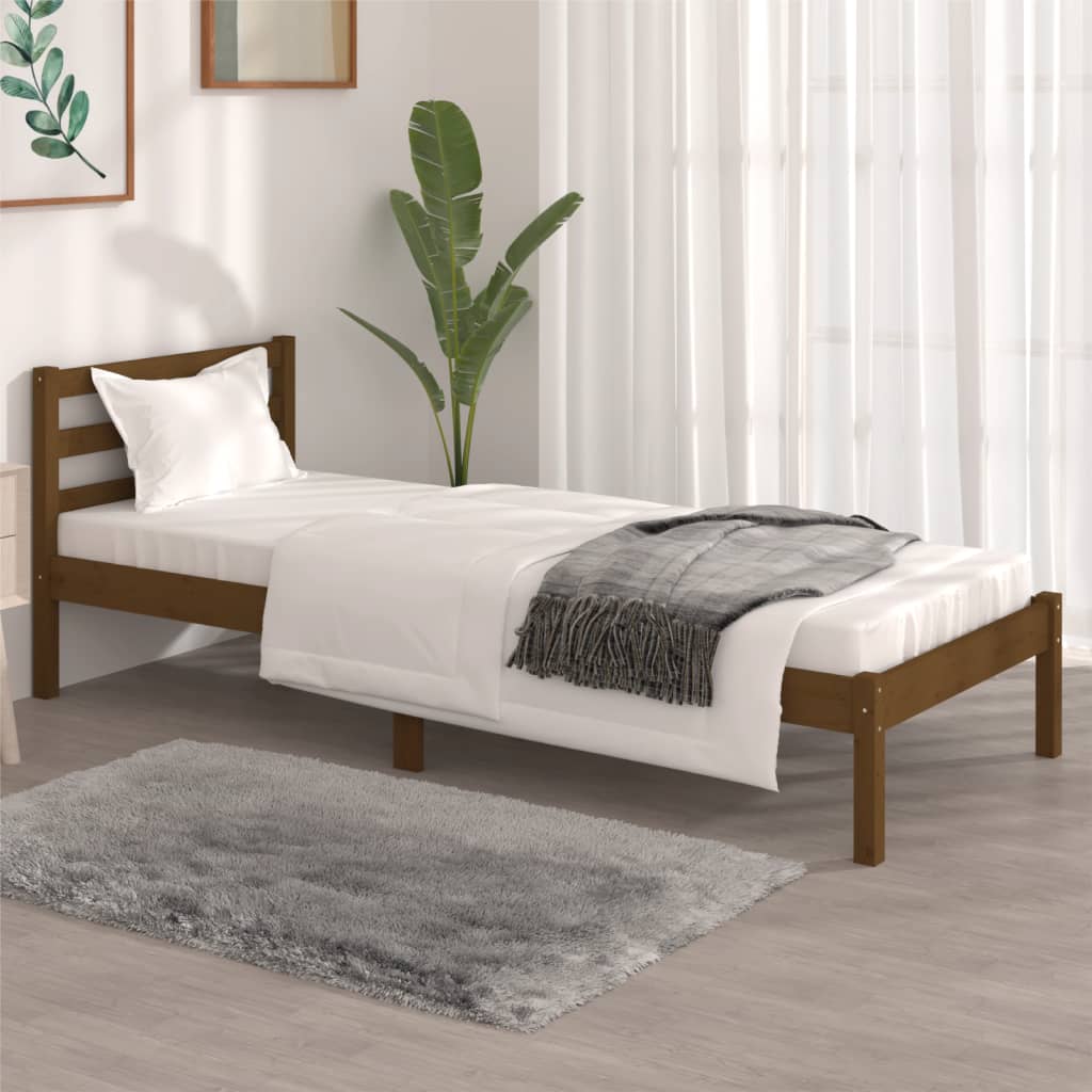 Berkfield Bed Frame Solid Wood Pine 75x190 cm Honey Brown Small Single