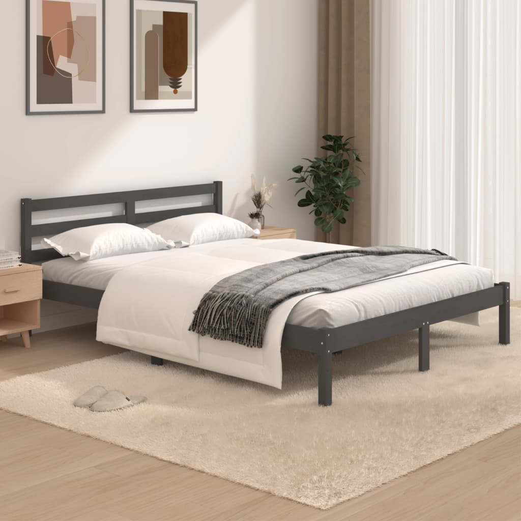 Berkfield Bed Frame Solid Wood Pine 120x190 cm Grey Small Double