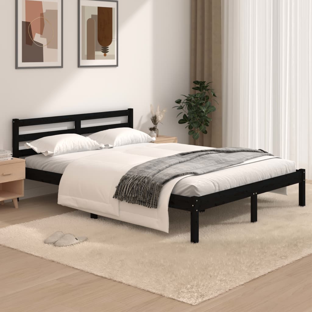 Berkfield Bed Frame Solid Wood Pine 120x190 cm Black Small Double