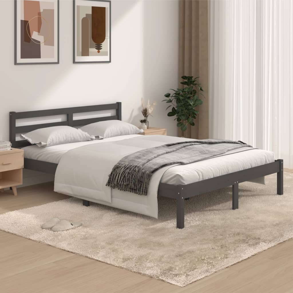 Berkfield Bed Frame Solid Wood Pine 135x190 cm Grey Double