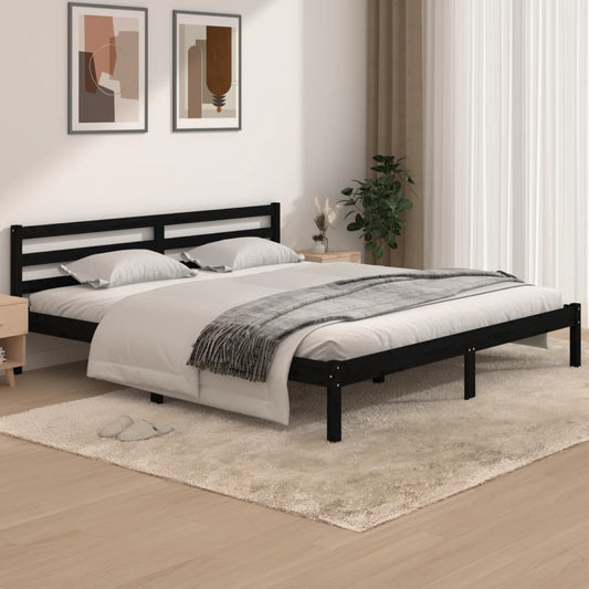 Berkfield Bed Frame Solid Wood Pine 180x200 cm Black Super King Size