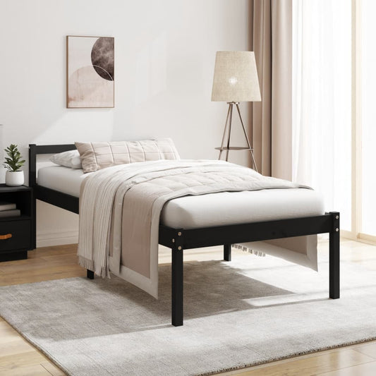 Berkfield Bed Frame Black 75x190 cm Small Single Solid Wood Pine
