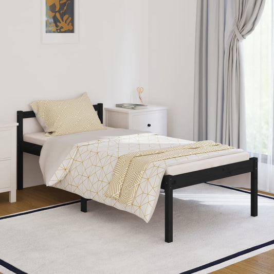 Berkfield Bed Frame Black 90x190 cm Single Solid Wood Pine