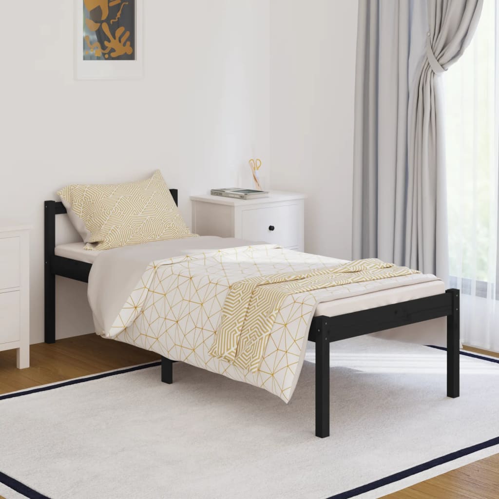 Berkfield Bed Frame Black 90x200 cm Solid Wood Pine
