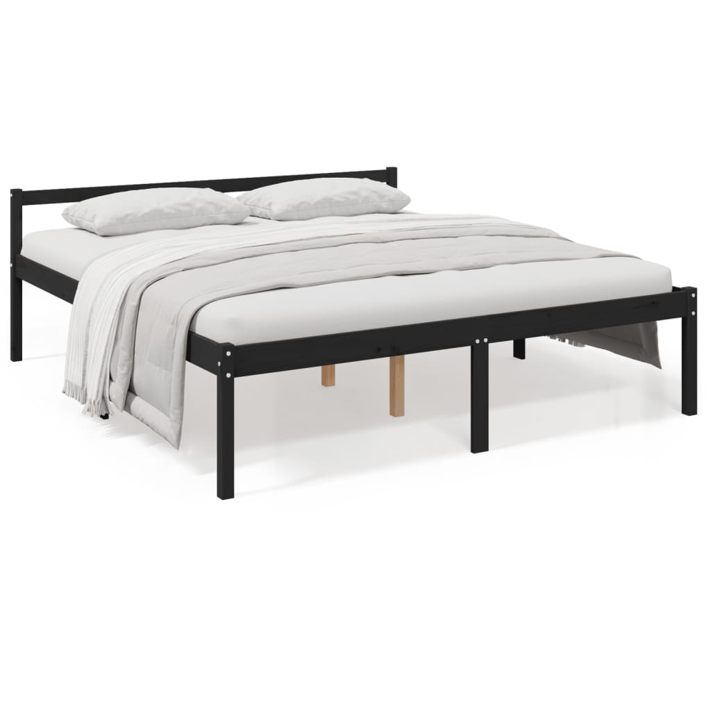 Berkfield Bed Frame Black 180x200cm Super King Size Solid Wood Pine