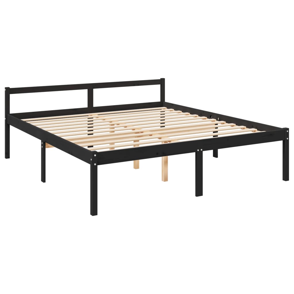 Berkfield Bed Frame Black 180x200cm Super King Size Solid Wood Pine