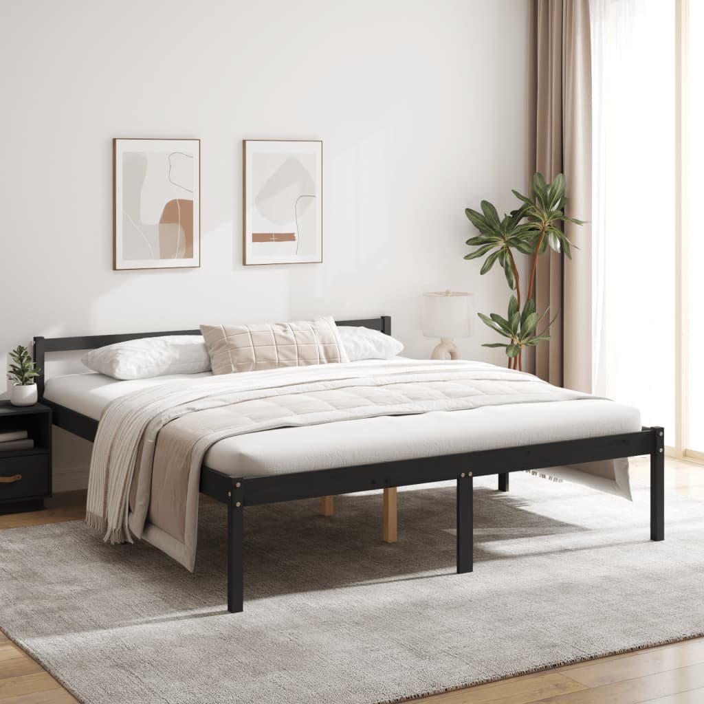 Berkfield Bed Frame Black 180x200cm Super King Size Solid Wood Pine