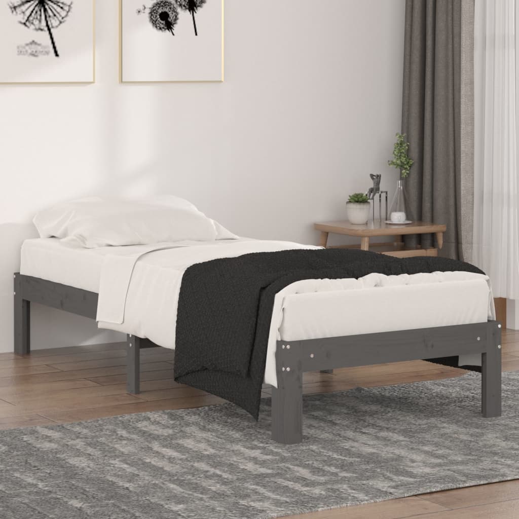 Berkfield Bed Frame Grey Solid Wood 75x190 cm Small Single