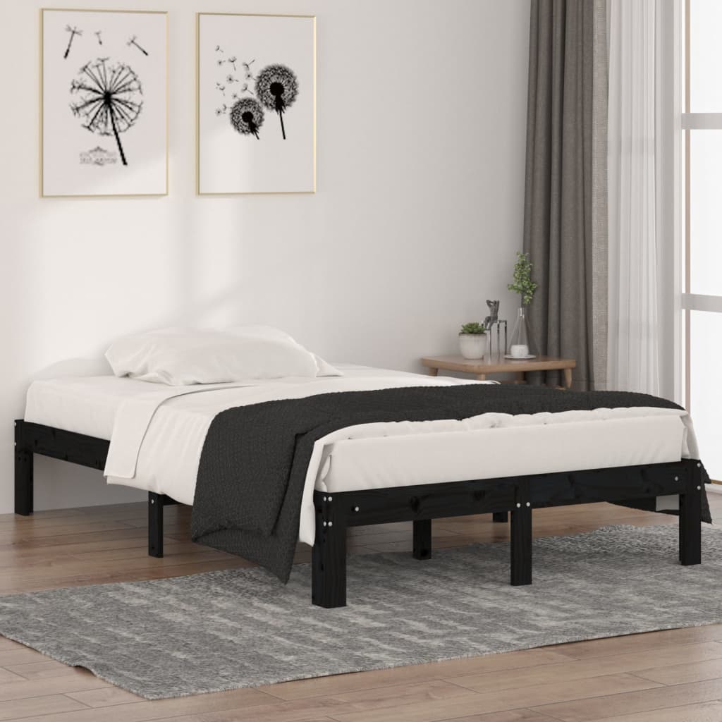 Berkfield Bed Frame Black Solid Wood 120x190 cm Small Double