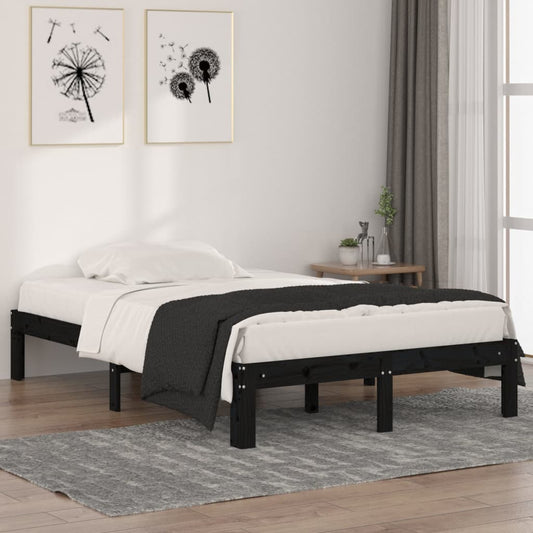 Berkfield Bed Frame Black Solid Wood 120x190 cm Small Double