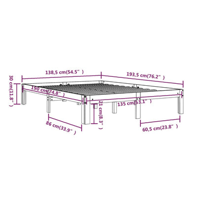 Berkfield Bed Frame White Solid Wood 135x190 cm Double