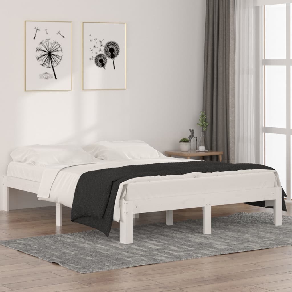 Berkfield Bed Frame White Solid Wood Pine 140x190 cm