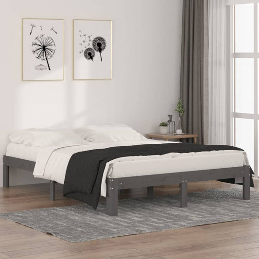Berkfield Bed Frame Grey Solid Wood Pine 140x190 cm