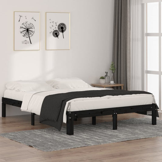 Berkfield Bed Frame Black Solid Wood Pine 140x190 cm